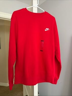 Nike Men’s Bright Red Crewneck Sweatshirt with White Logo